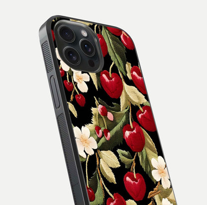 Bloom Thread Art Glass Case for iPhone 15 Pro close-up view highlighting fine line details and glossy shine