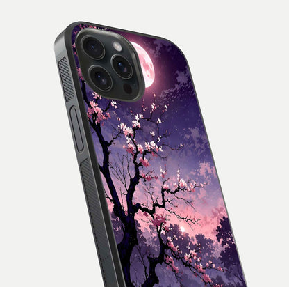 Blossom Pink Moon Glass Case for iPhone 15 Pro close-up shot showing pink tones, moon highlight, and reflection gloss