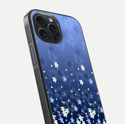 Blue Starry Glass Case for iPhone 15 Pro close-up image highlighting sparkle details and midnight blue gradient