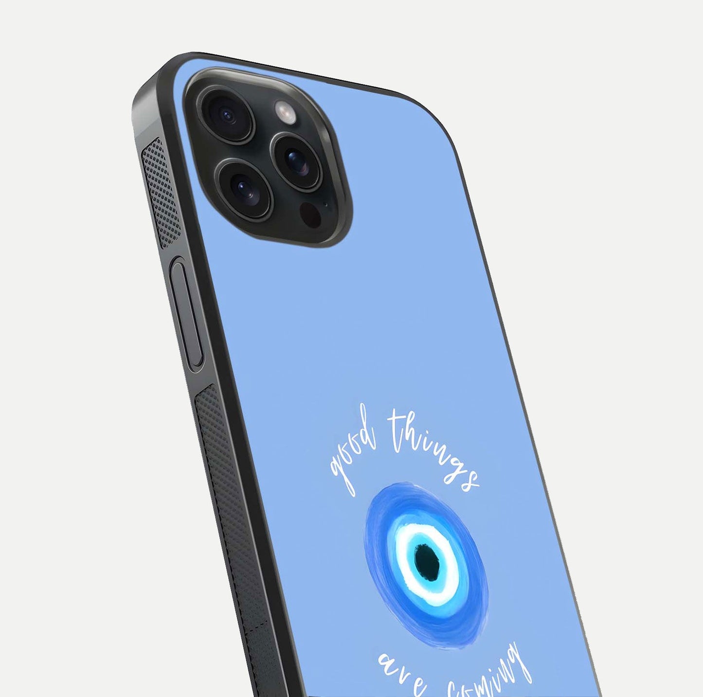 Bright Future Ahead Glass Case for iPhone 15 Pro close-up image highlighting bold quote text and HD reflection