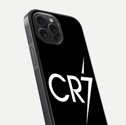 CR7 Elite Strike Glass Case for iPhone 15 Pro close-up highlighting CR7 artwork and shine reflection