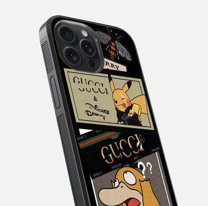 Cartoon Brand Play Mashup Glass Case for iPhone 15 Pro close-up angled shot showing character details and vibrant tones