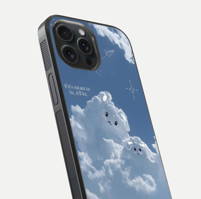 Cloud Bunny Dreams Glass Case for iPhone 15 Pro close-up showing bunny art, dreamy clouds, and HD shine