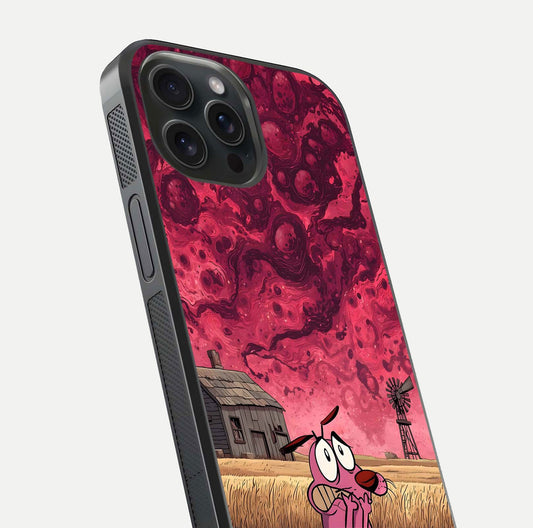 Courage Under Sky Glass Case for iPhone 15 Pro close-up highlighting typography and HD reflection
