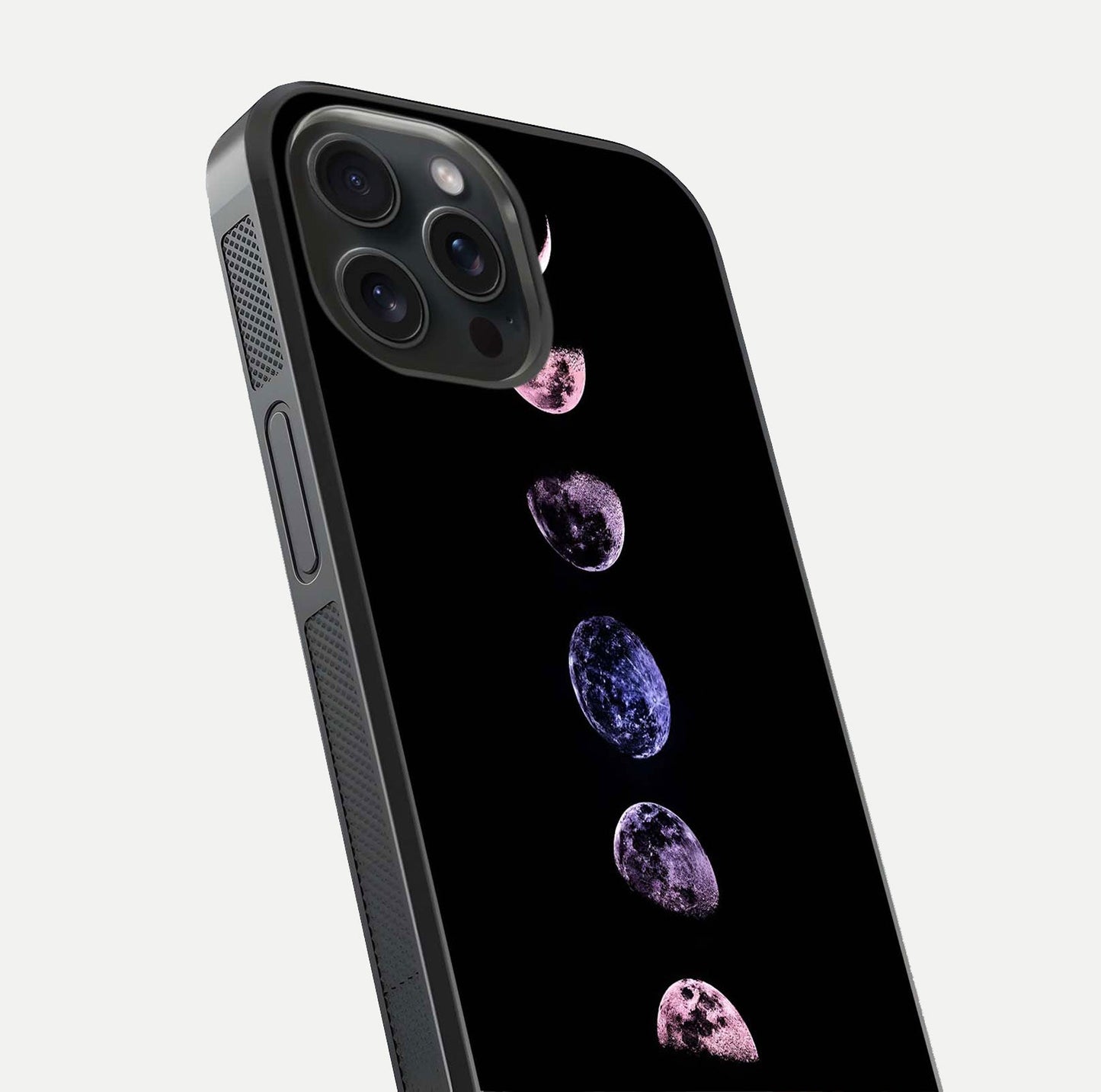 Crimson All Planets Glass Case for iPhone 15 Pro close-up highlighting planet details and reflection polish