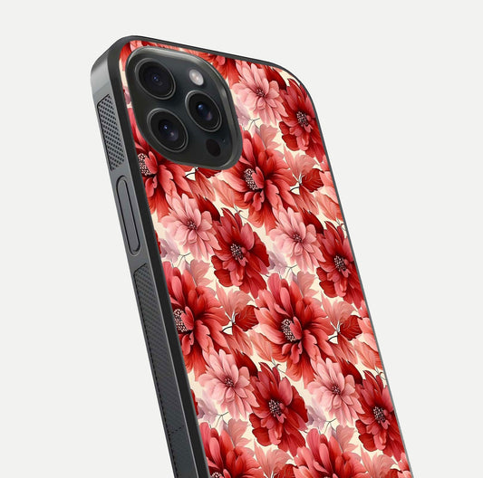 Crimson Love Petals Glass Case for iPhone 15 Pro close-up highlighting petal texture and light reflection