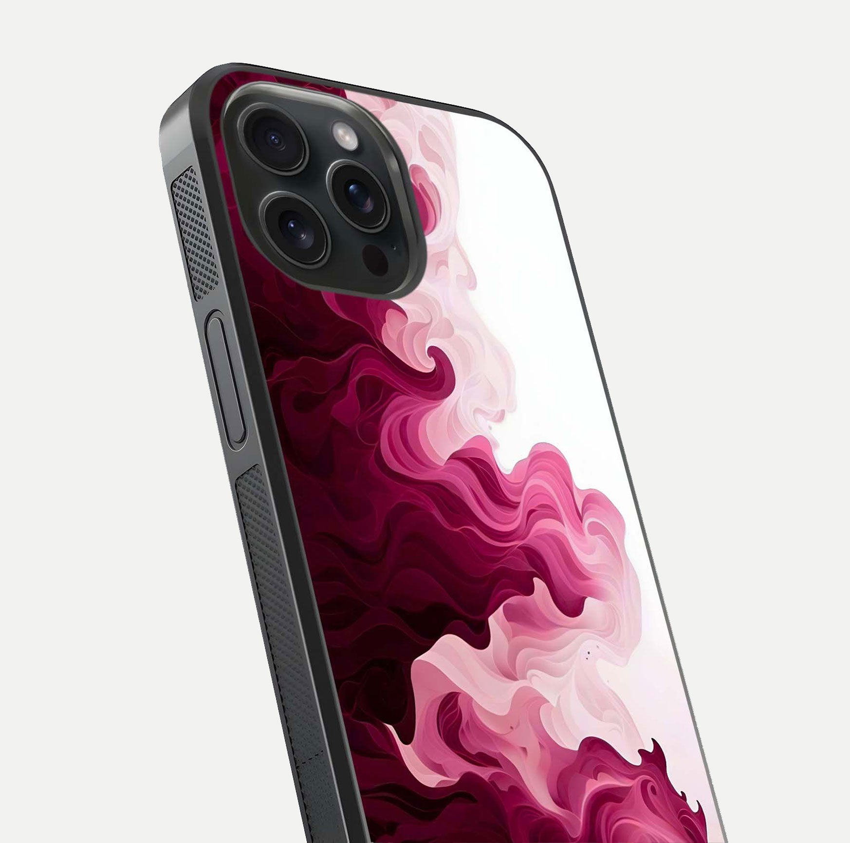 Crimson Wave Flow Glass Case for iPhone 15 Pro close-up highlighting flow texture and reflection tone