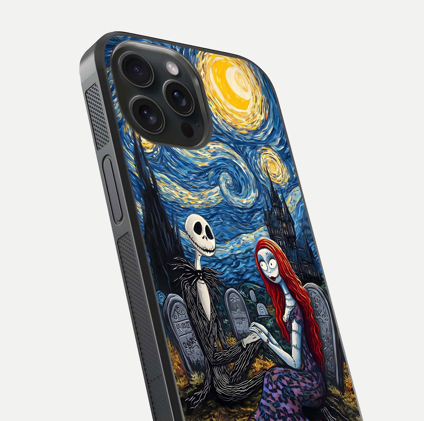 Eternal Night Love Glass Case for iPhone 15 Pro close-up highlighting stars and reflection glow