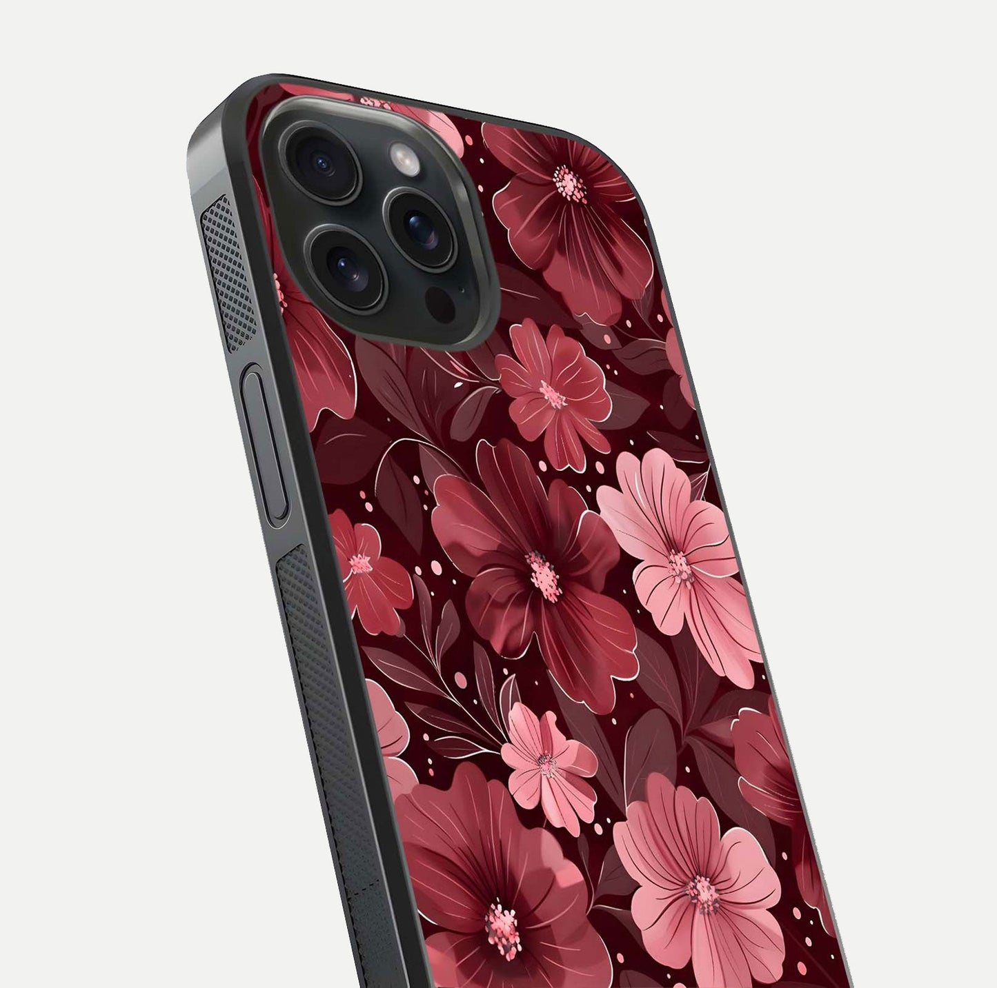 Flower Blush Bloom Glass Case for iPhone 15 Pro close-up highlighting pastel tones and reflection clarity