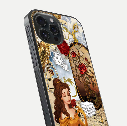 Golden Dream Belle Glass Case for iPhone 15 Pro close-up angled shot showing gradient tones and reflection polish