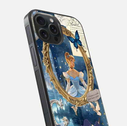 Midnight Queen Glass Case for iPhone 15 Pro close-up angled shot featuring crown motif and gloss reflection