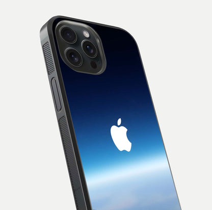 Minimal Apple Sky Glass Case for iPhone 15 Pro close-up angled shot showing pastel blue hues and reflection