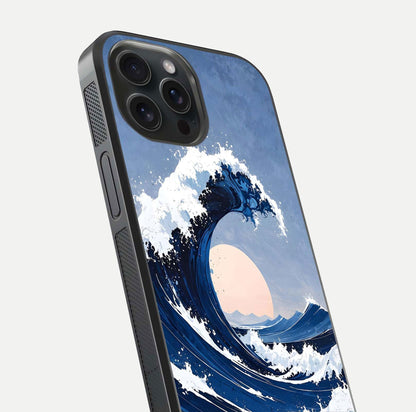Rising Tide Power Glass Case for iPhone 15 Pro close-up angled shot highlighting water motion and reflection