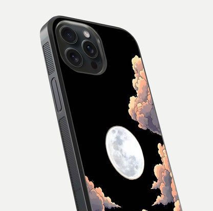 Shade Cloud Moon Glass Case for iPhone 15 Pro close-up angled shot highlighting moon reflection and depth