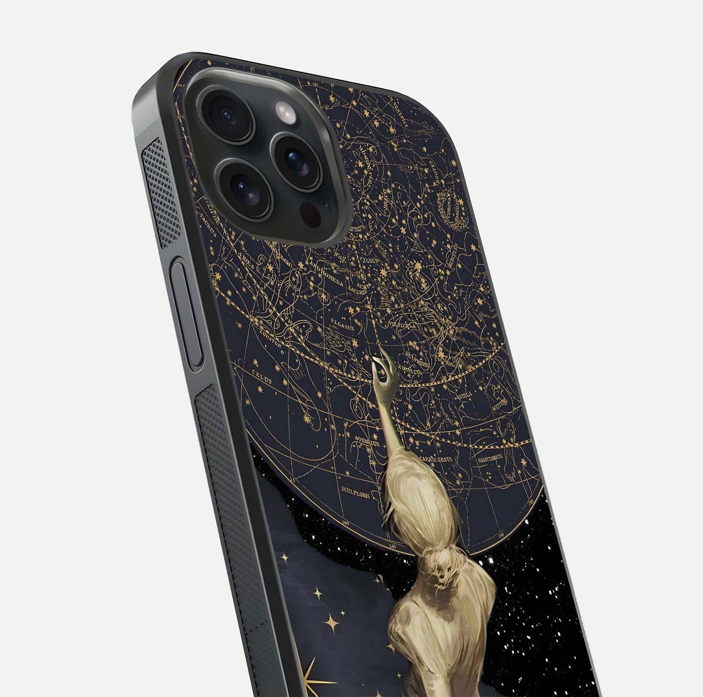 Taylor Swift Girl Glass Case for iPhone 15 Pro close-up angled shot highlighting texture and HD reflection