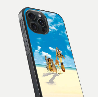 Tropical Fun Squad Glass Case for iPhone 15 Pro close-up angled shot highlighting vibrant tones and texture