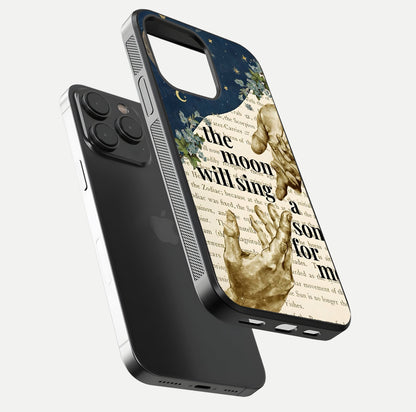 Aesthetic Divine Glass Case for iPhone 15 Pro floating dual-view mockup showing edge design and divine art gloss texture