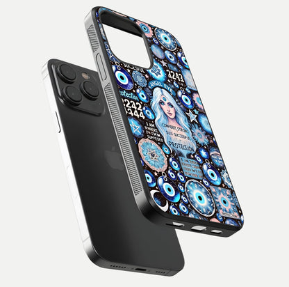 Angel Aura Shield Glass Case for iPhone 15 Pro floating angle showing light reflection and protective edge structure