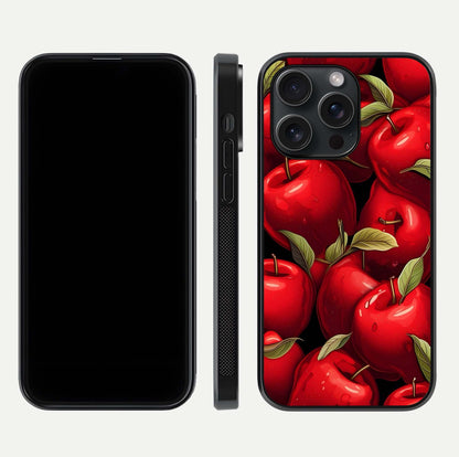 Apple Pattern Glass Case for iPhone 15 Pro front and back layout highlighting clean lines and protective glass finish