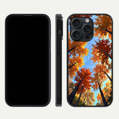 Autumn Sky Rise Glass Case for iPhone 15 Pro front and back layout showing sky print and edge smoothness