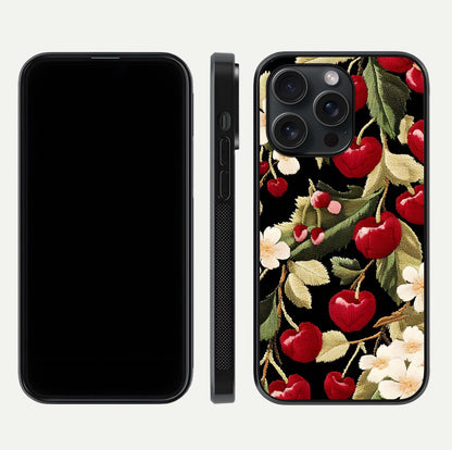 Bloom Thread Art Glass Case for iPhone 15 Pro front-and-back layout showing smooth edges and high-clarity print