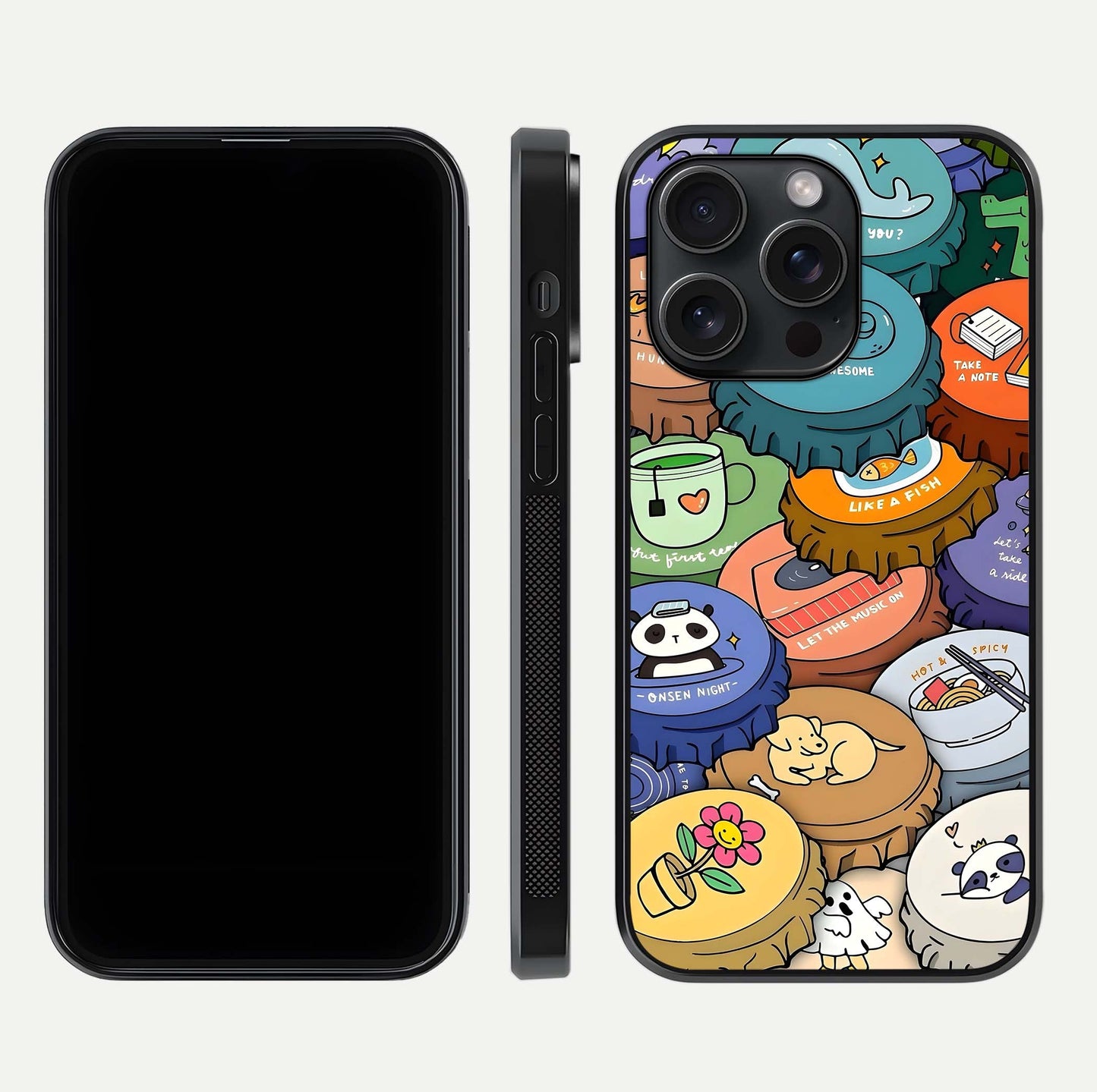 Coins Patterns Glass Case for iPhone 15 Pro dual-view layout displaying elegant art and glass clarity