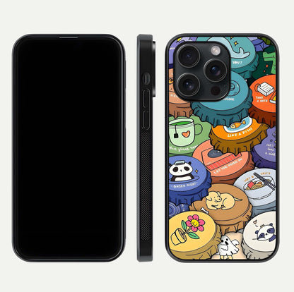 Coins Patterns Glass Case for iPhone 15 Pro dual-view layout displaying elegant art and glass clarity