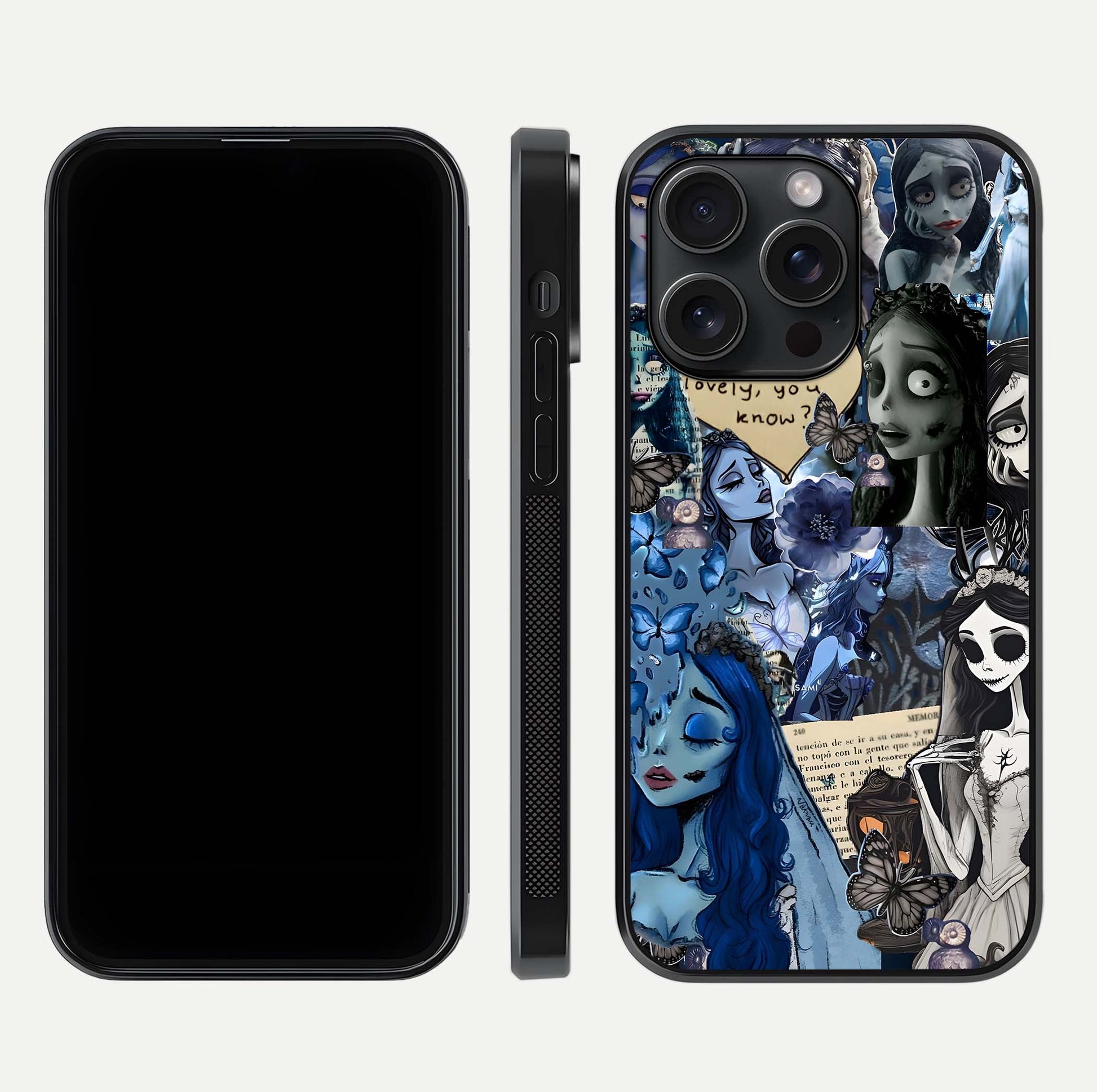 Corpse Bride Posters Glass Case for iPhone 15 Pro dual-view layout displaying cinematic tones and HD finish