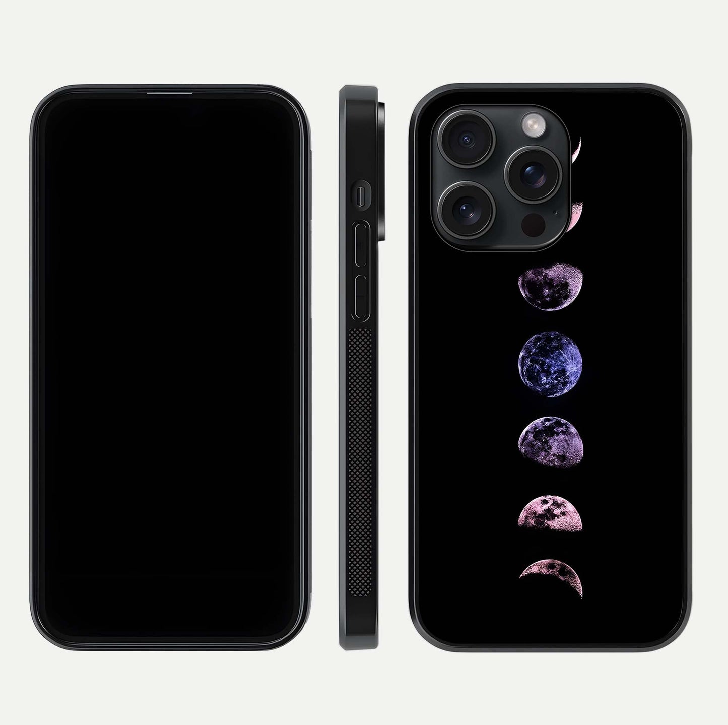 Crimson All Planets Glass Case for iPhone 15 Pro dual-view layout displaying crimson tones and curved edges