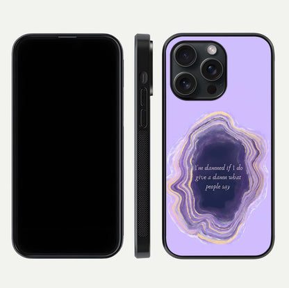 Damned People Quote Glass Case for iPhone 15 Pro dual-view layout displaying modern print and glass clarity