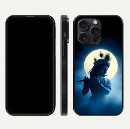 Divine Moon Flute Glass Case for iPhone 15 Pro dual-view layout displaying soft night tones and curved polish