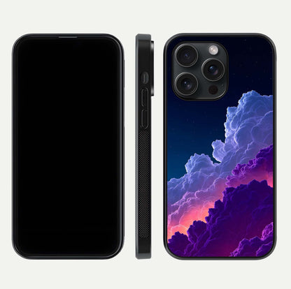 Dreamy Cloud Skies Glass Case for iPhone 15 Pro dual-view layout displaying calm sky art and smooth curve