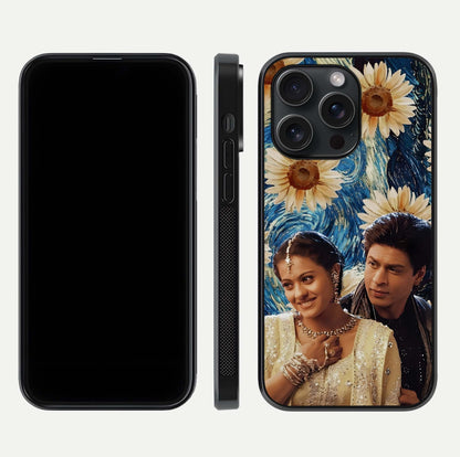 Eternal Love Story Glass Case for iPhone 15 Pro dual-view layout displaying soft hues and smooth glass
