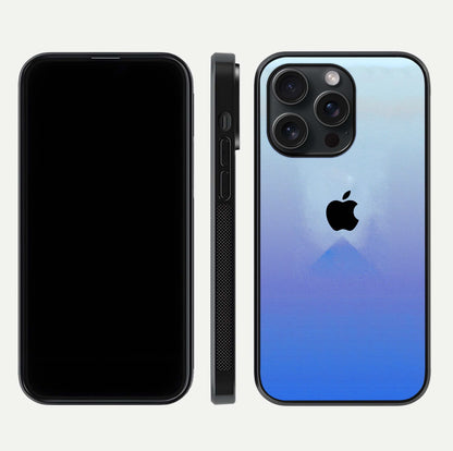 Gradient Apple Vibe Glass Case for iPhone 15 Pro front and back view layout highlighting minimalist Apple design and curved edges