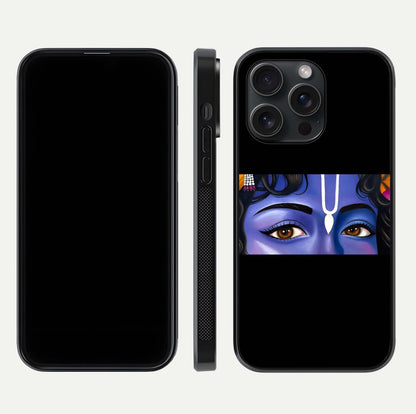 Krishna Eye Glass Case for iPhone 15 Pro front and back view layout highlighting detailed spiritual motif
