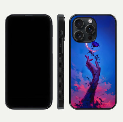 Mystic Hand Glass Case for iPhone 15 Pro front & back layout highlighting mystic design and smooth edges