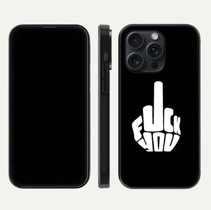 Rebel Mode On Glass Case for iPhone 15 Pro front & back layout showing minimal tone and clean edge fit