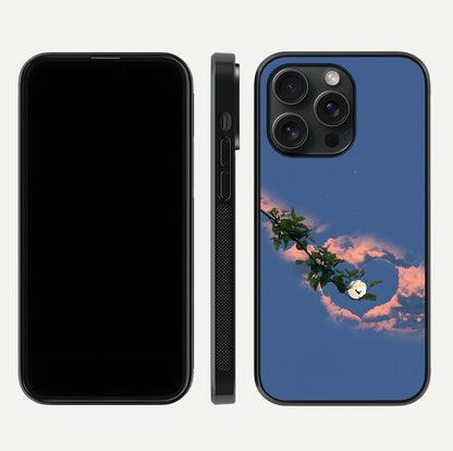 Sky Under Tree Glass Case for iPhone 15 Pro front & back layout showing sky tones and curved glass edge