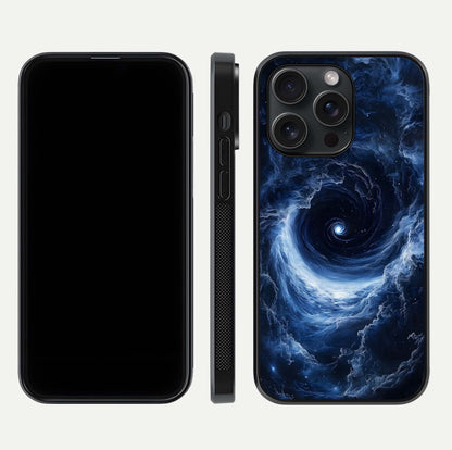 Stunning Galaxy Glass Case for iPhone 15 Pro front & back layout showing deep cosmic hues and clean edges