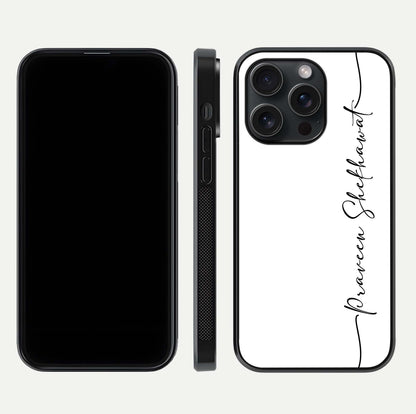 White Tune Custom Name Glass Case for iPhone 15 Pro front & back layout showing clean design and text placement