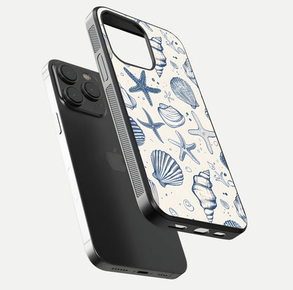 Blue Ocean Outline Glass Case for iPhone 15 Pro floating mockup displaying marine-inspired aesthetic and smooth surface