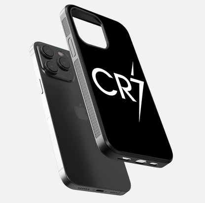 CR7 Elite Strike Glass Case for iPhone 15 Pro floating mockup displaying HD gloss and sporty texture