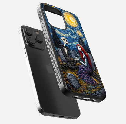 Eternal Night Love Glass Case for iPhone 15 Pro floating mockup showing gloss brightness and romantic vibe