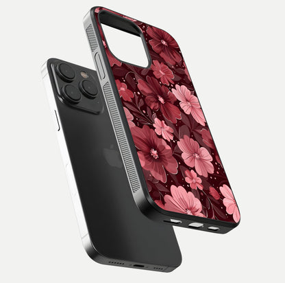 Flower Blush Bloom Glass Case for iPhone 15 Pro floating mockup showing shine polish and elegant look