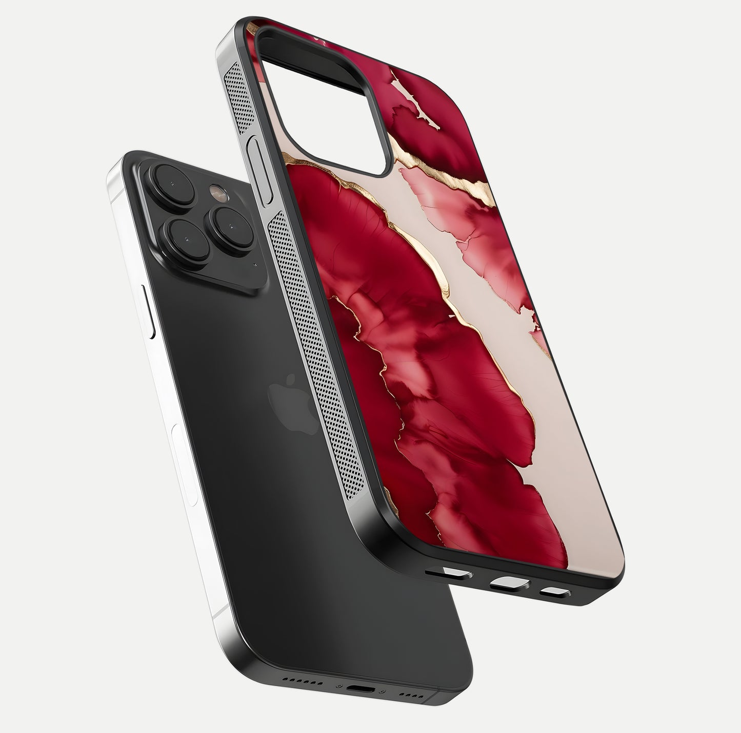 Pink & White Marble Glass Case For iPhone 15 Pro