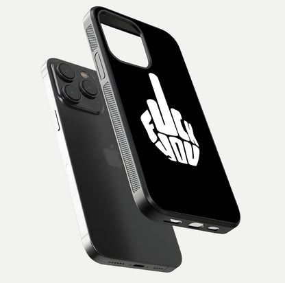 Rebel Mode On Glass Case for iPhone 15 Pro floating dual-view mockup displaying gloss shine and statement art