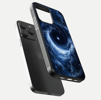 Stunning Galaxy Glass Case for iPhone 15 Pro floating dual-view mockup displaying gloss shine and vivid print depth