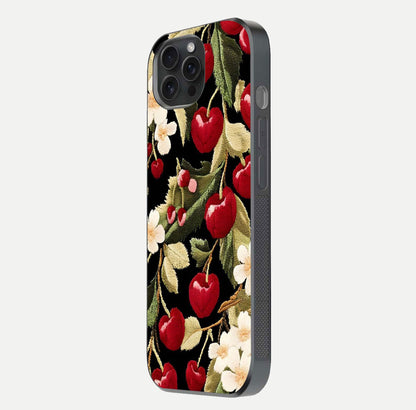 Bloom Thread Art Glass Case for iPhone 15 Pro side-angle image showing texture depth and gloss reflection