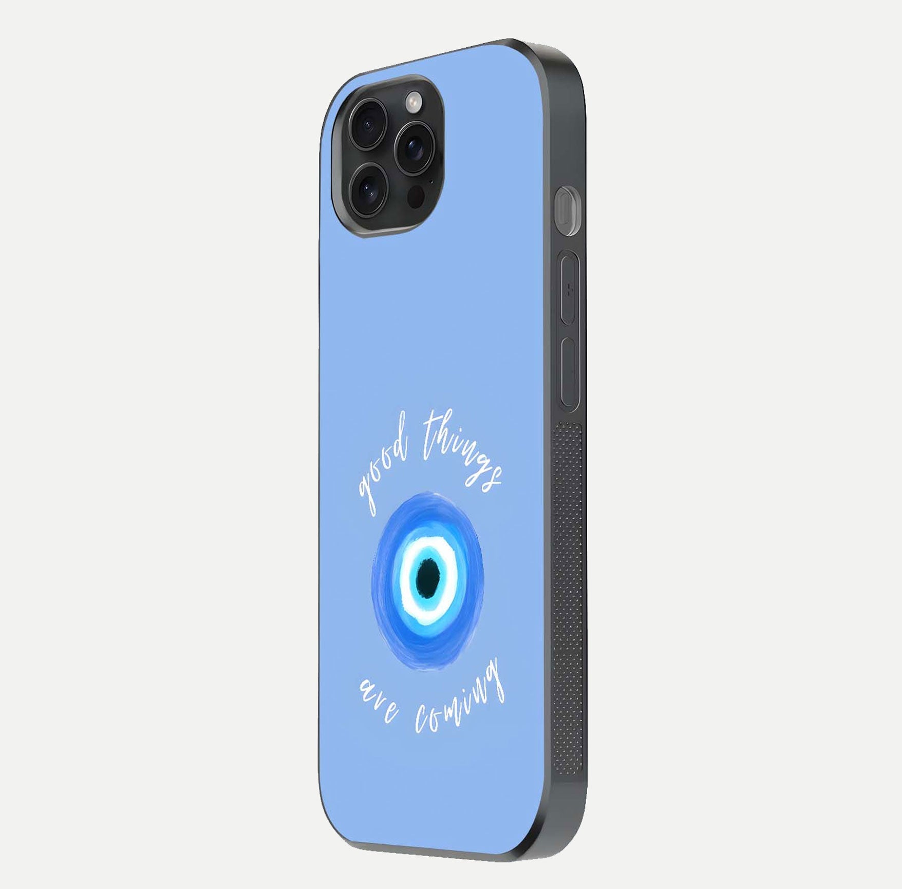 Bright Future Ahead Glass Case for iPhone 15 Pro side-angle image displaying edge smoothness and reflective surface