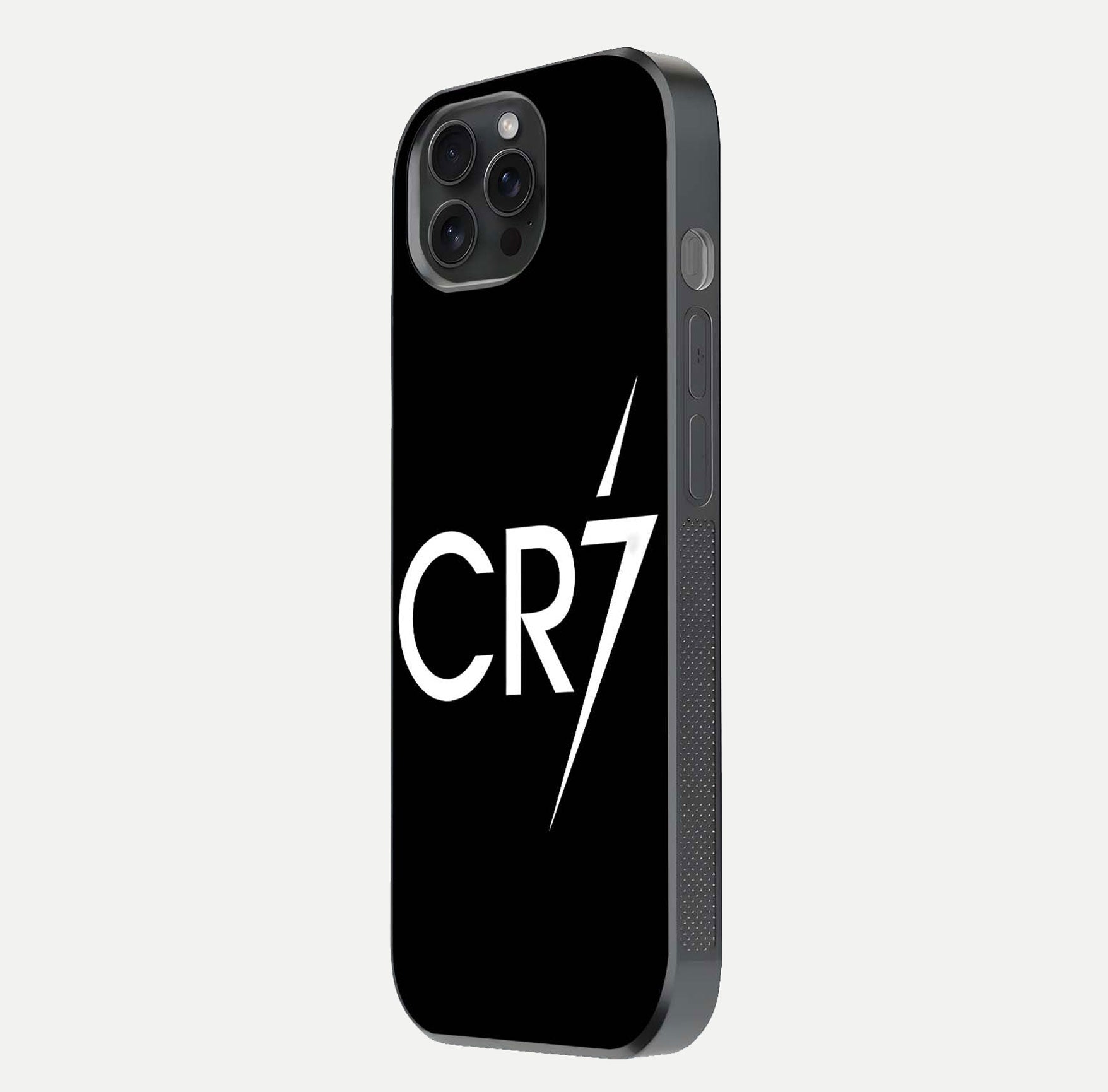 CR7 Elite Strike Glass Case for iPhone 15 Pro side-angle image showing polished edges and vibrant design